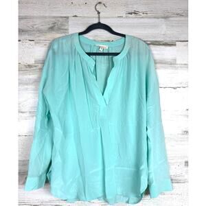 Vince Camuto Womens S Teal 100% Silk Long Sleeve Button Up Lightweight Blouse